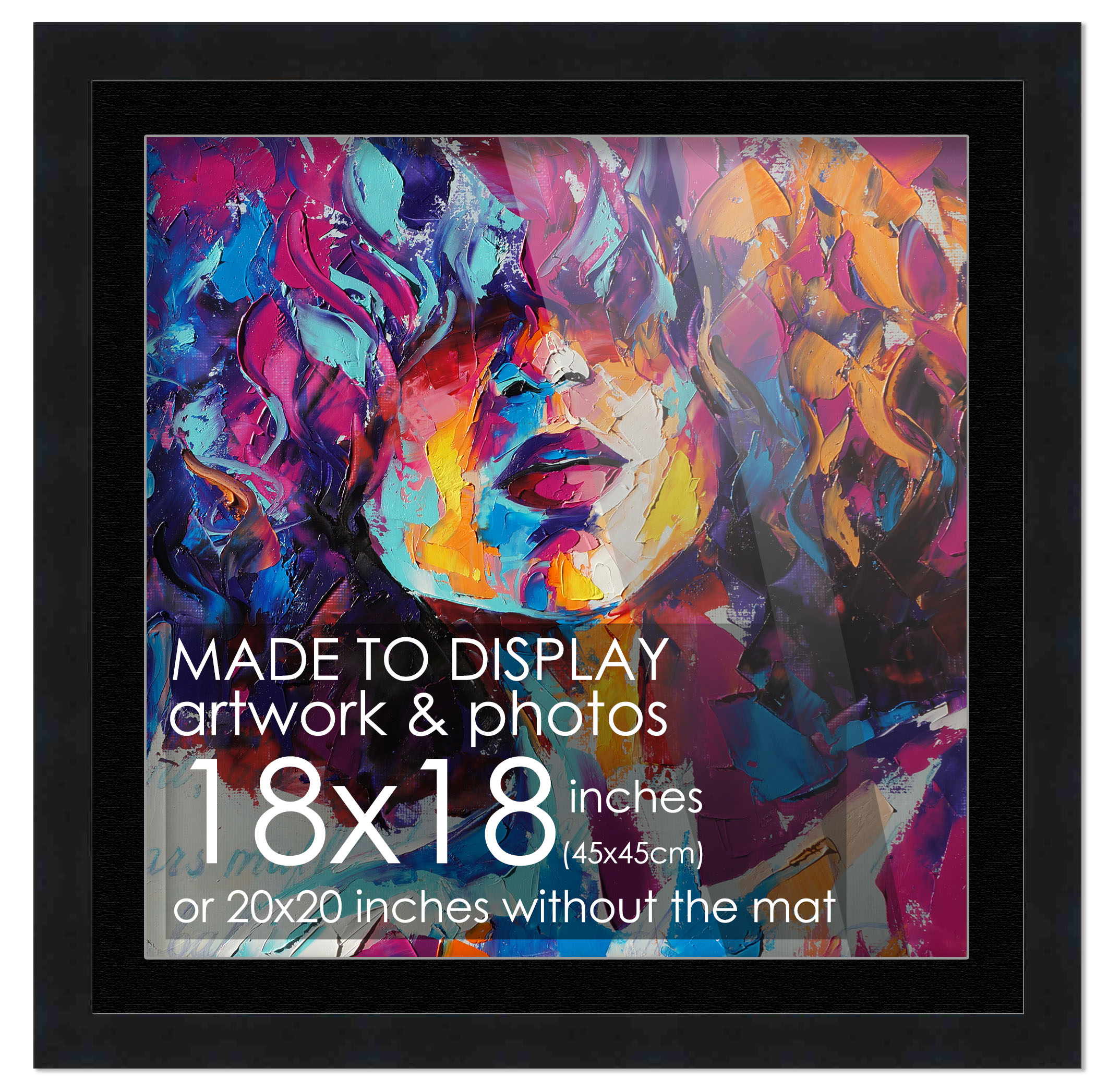 18x18 Rahmen schwarz mattiert für 18x18 Bild oder 20x20 Kunst Poster ohne Fotopassepartout - Bild 1 von 9