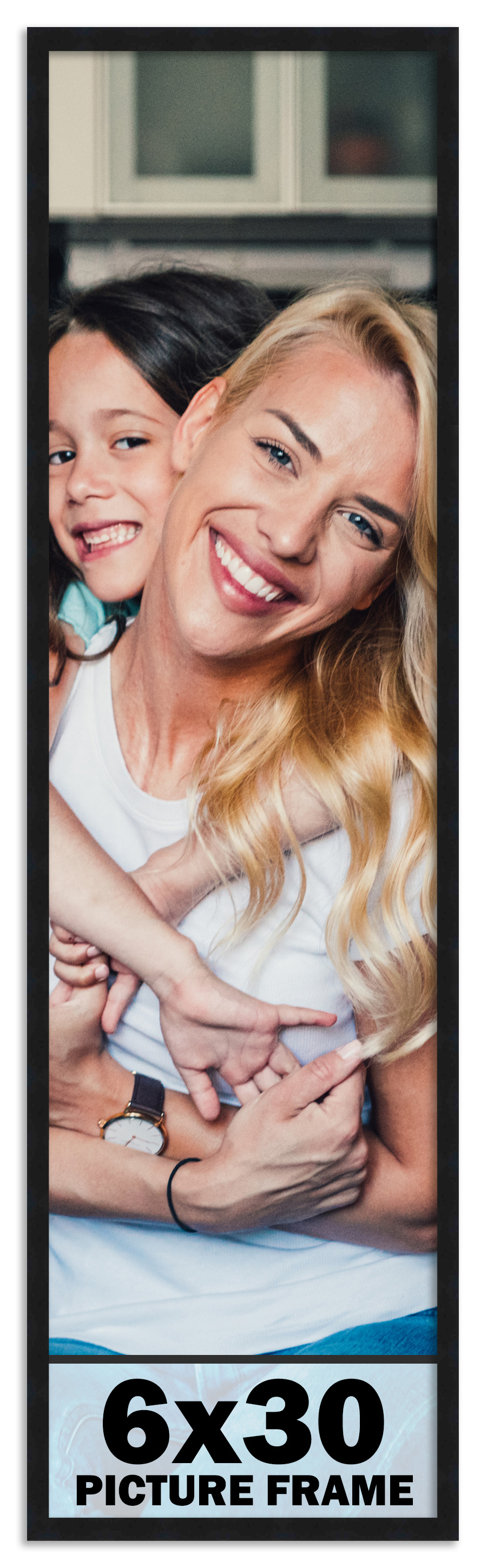 6×30 Frame Black Picture Frame Complete Modern Photo Frame UV Acrylic, Acid Free