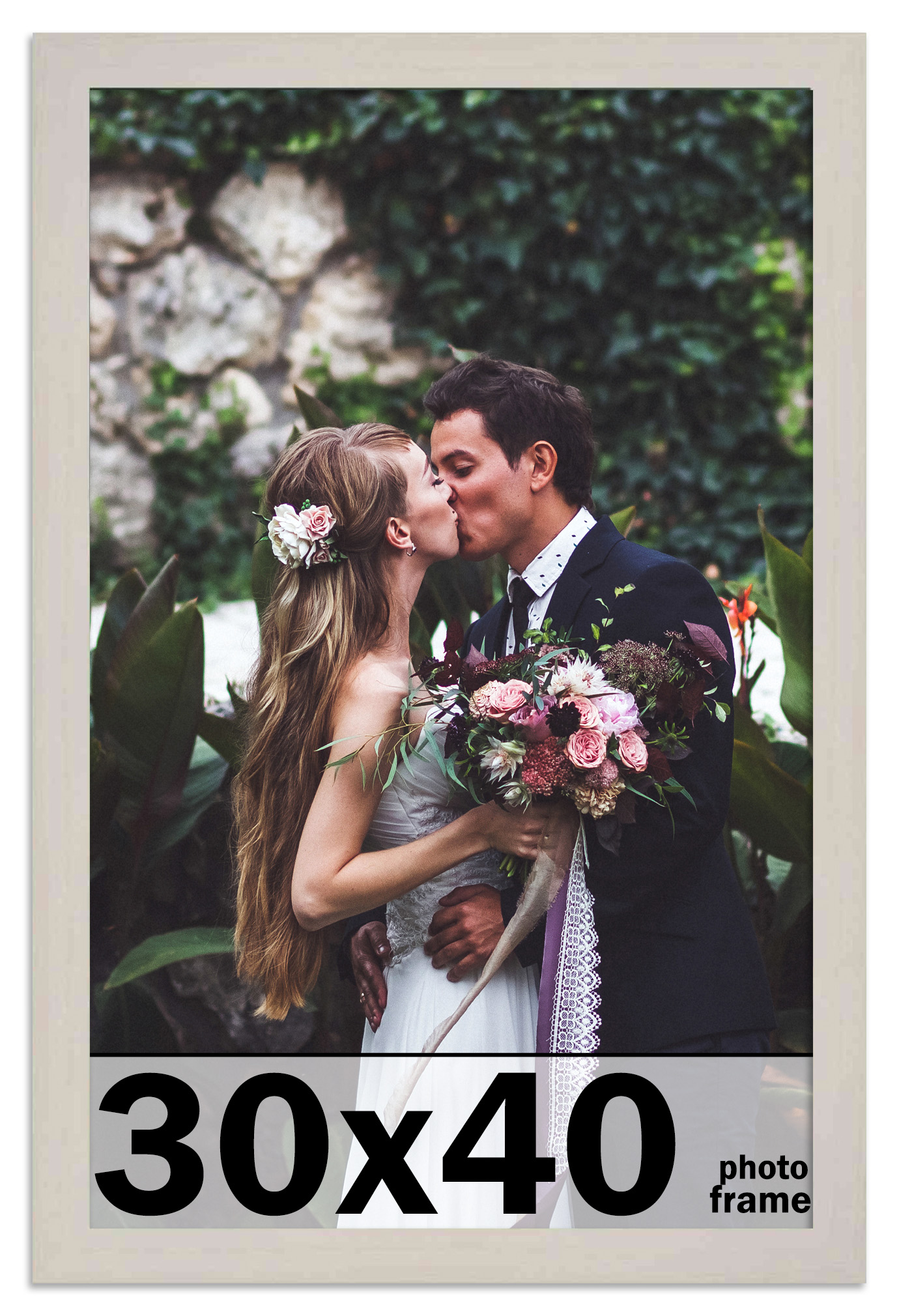 30x40 Frame White Wash Solid Wood Picture Frame | 0.75 Inch Moulding Width | Inc - Picture 1 of 9
