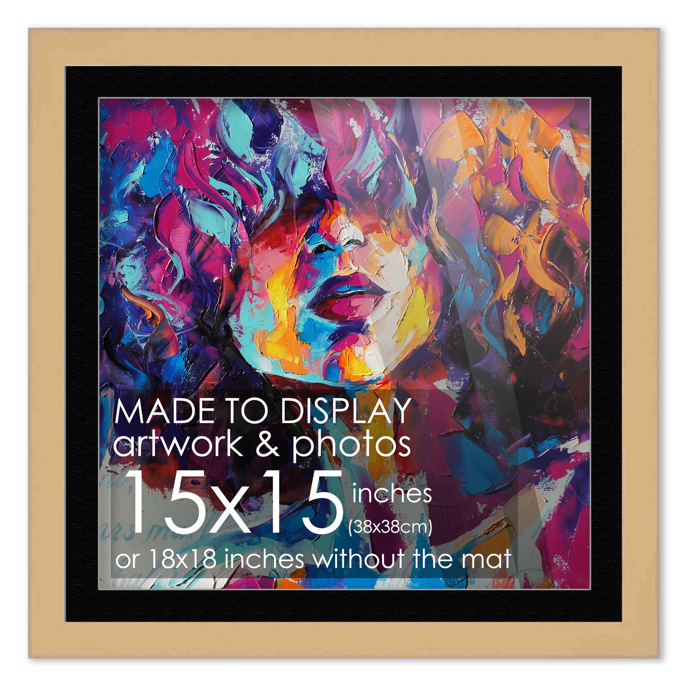 15x15 Frame Natural Matted for 15x15 Picture or 18x18 Art Poster Without Photo M main product image