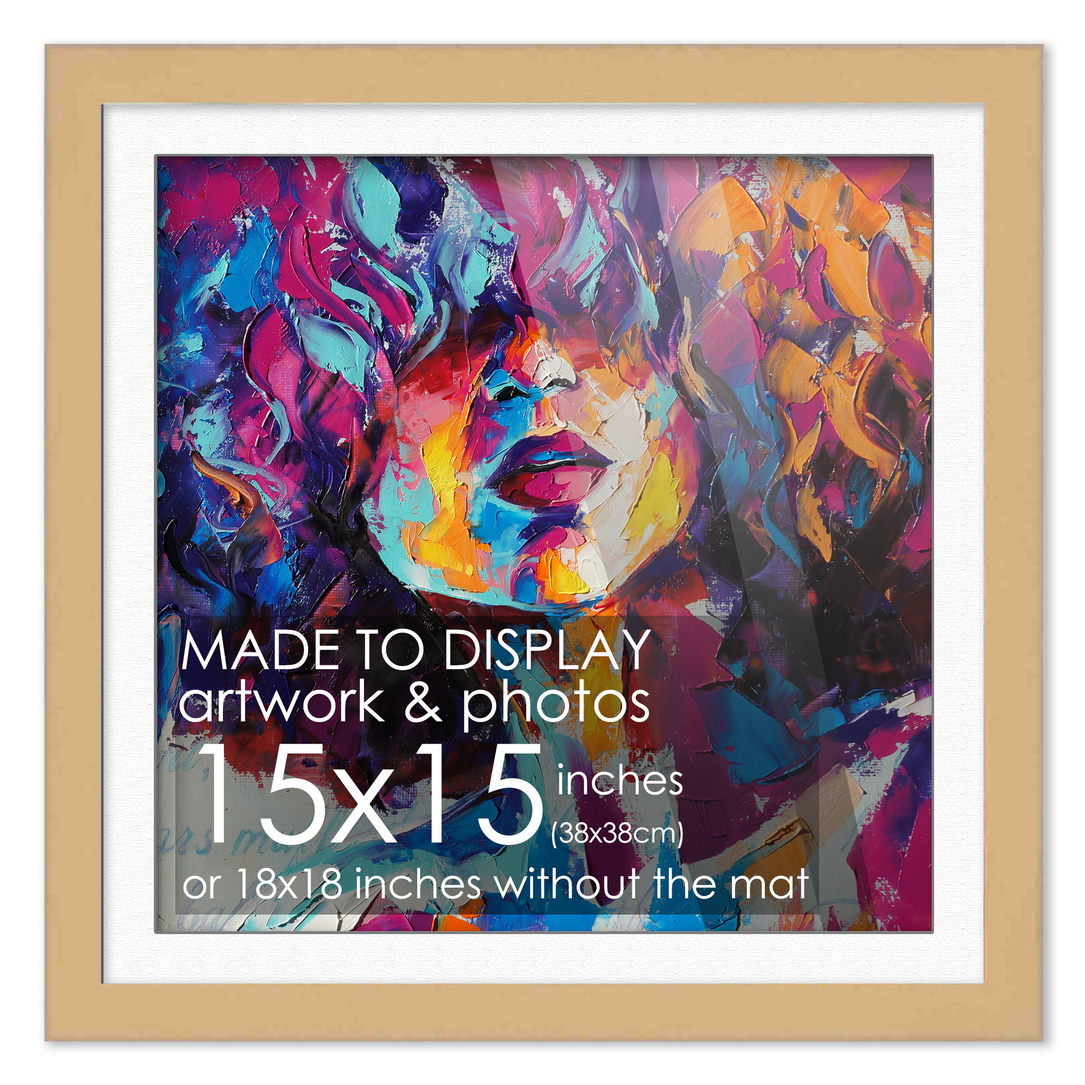 15x15 Frame Natural With White Picture Mat For 15x15 Print - Or 18x18 Art Withou main product image