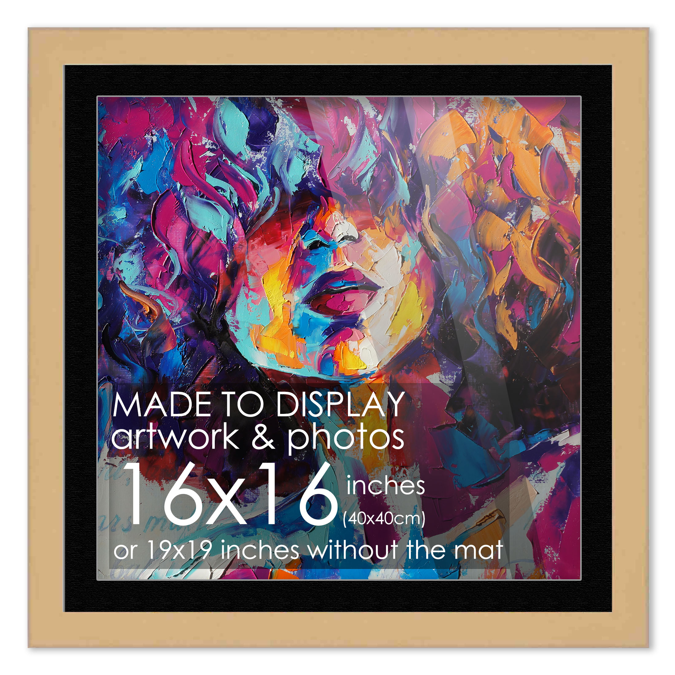 16x16 Frame Natural Matted for 16x16 Picture or 19x19 Art Poster Without Photo M main product image