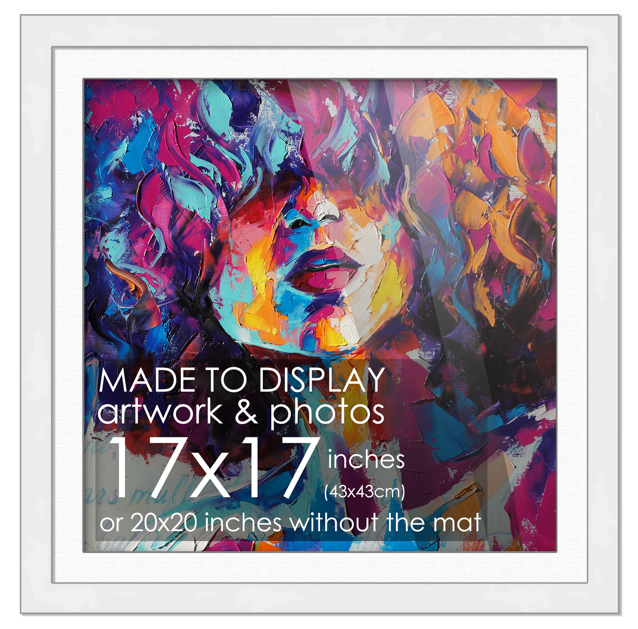 17×17 Frame White With White Picture Mat For 17×17 Print – Or 20×20 Art Without