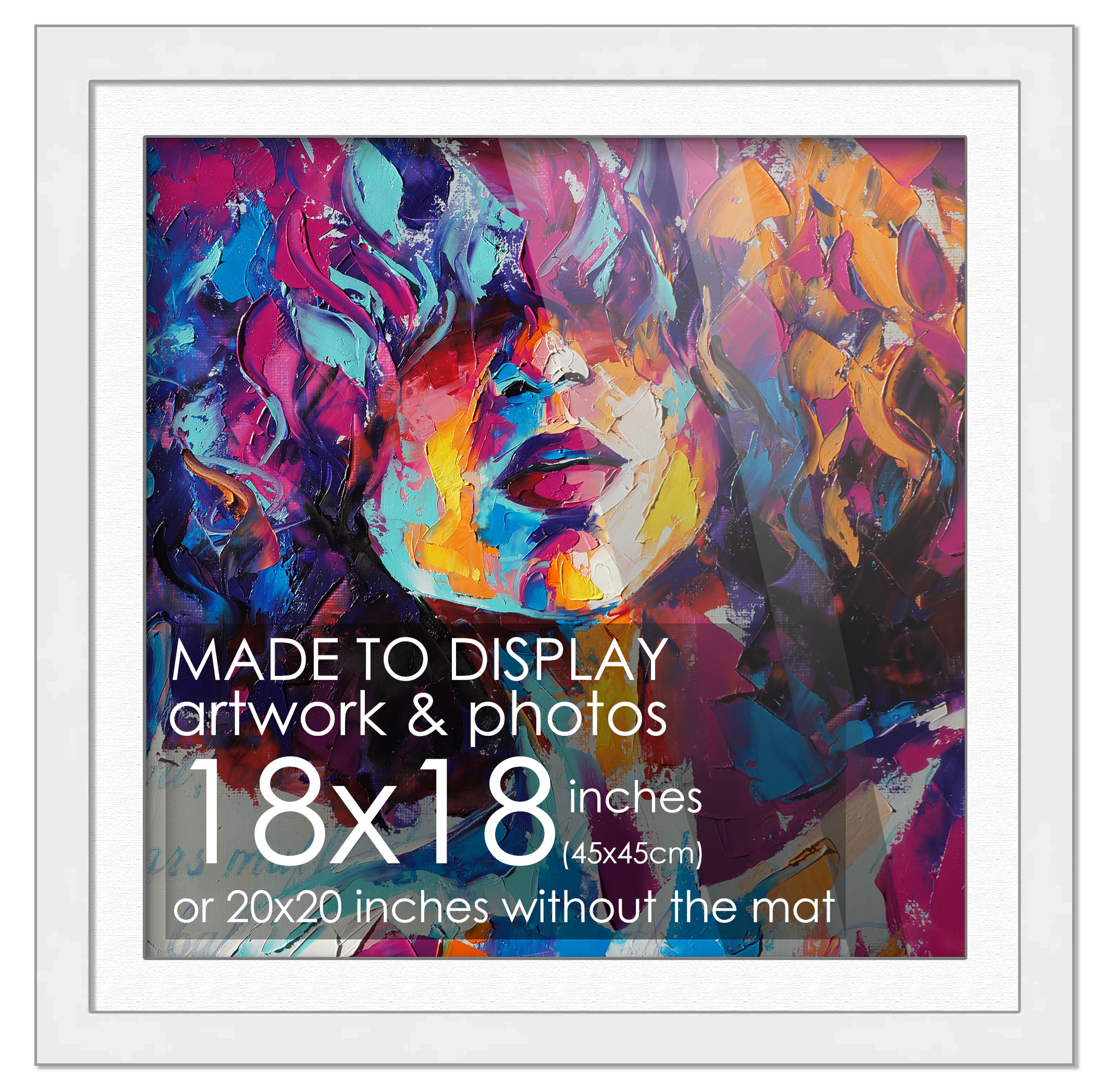 18×18 Frame White With White Picture Mat For 18×18 Print – Or 20×20 Art Without