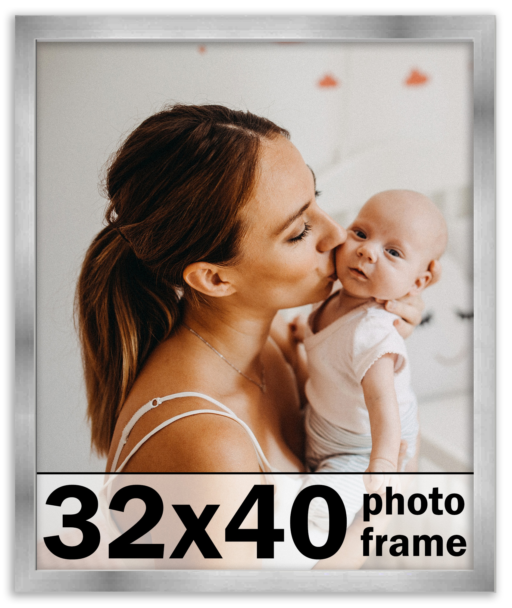 32×40 Frame Silver Stainless Steel Solid Wood Picture Frame | 0.75 Inch Moulding