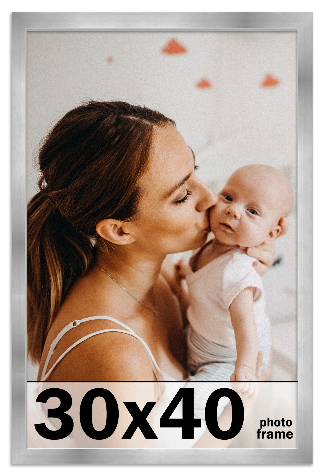 30x40 Frame Silver Stainless Steel Solid Wood Picture Frame | 0.75 Inch Moulding - Picture 1 of 9