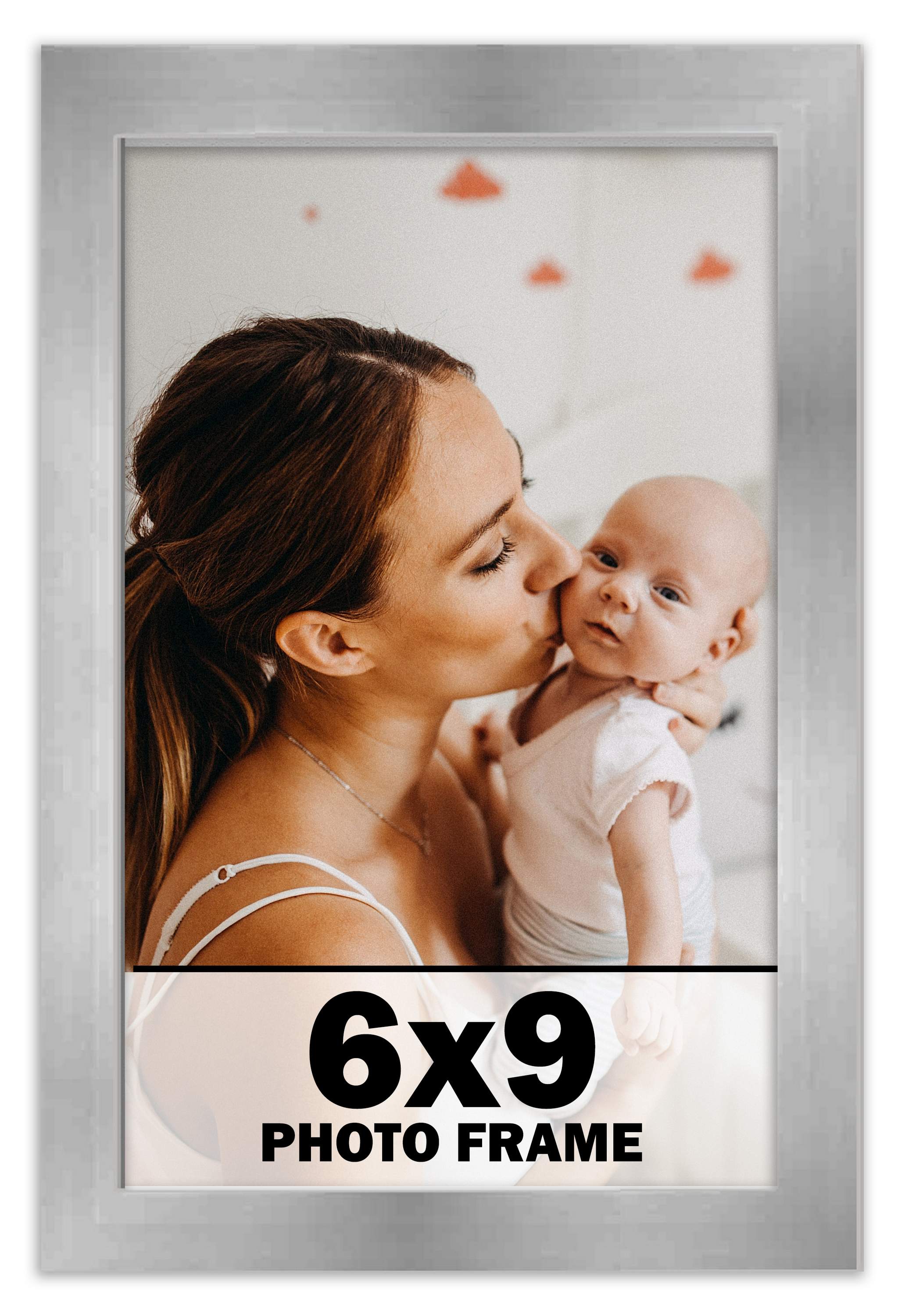 6x9 Frame Silver Stainless Steel Solid Wood Picture Frame | 0.75 Inch Moulding W