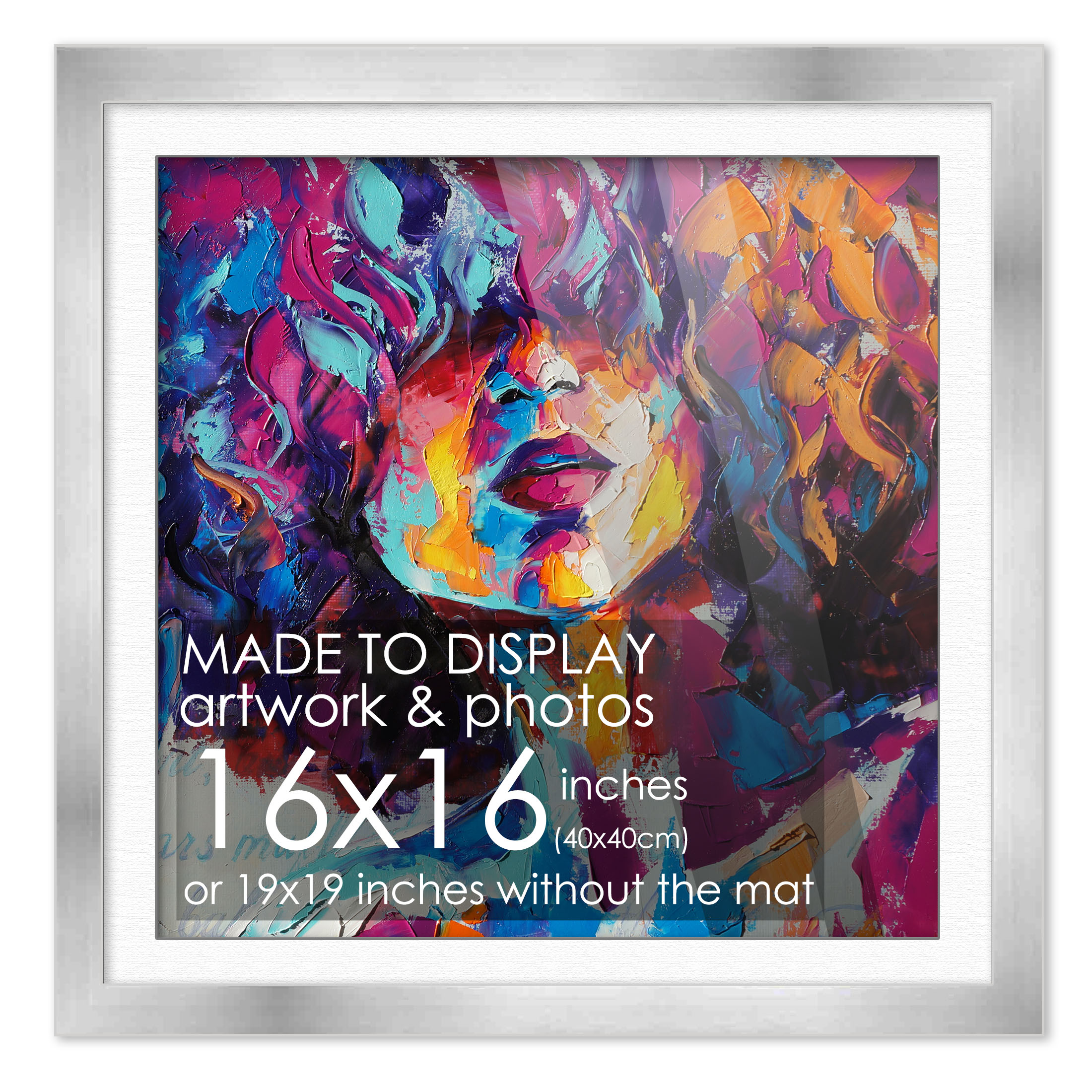 16x16 Frame Silver With White Picture Mat For 16x16 Print - Or 19x19 Art Without main product image