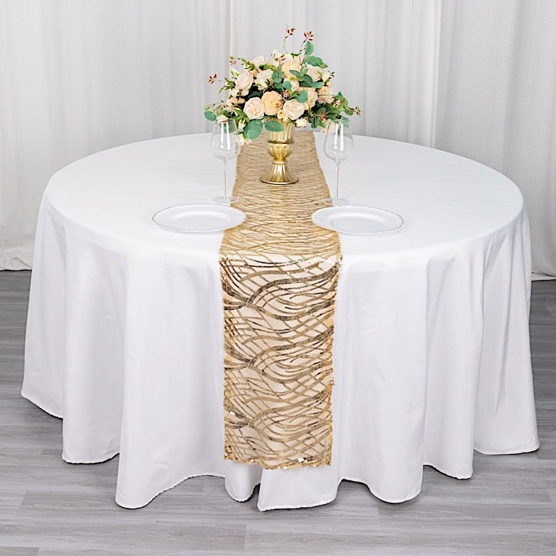 12x108 in Mesh Wavy Embroidered Sequins TABLE RUNNER Party Events Decorations - Picture 27 of 70