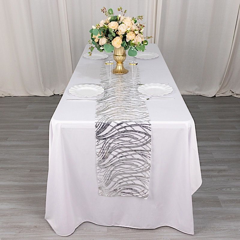 12x108 in Mesh Wavy Embroidered Sequins TABLE RUNNER Party Events Decorations - Picture 60 of 70