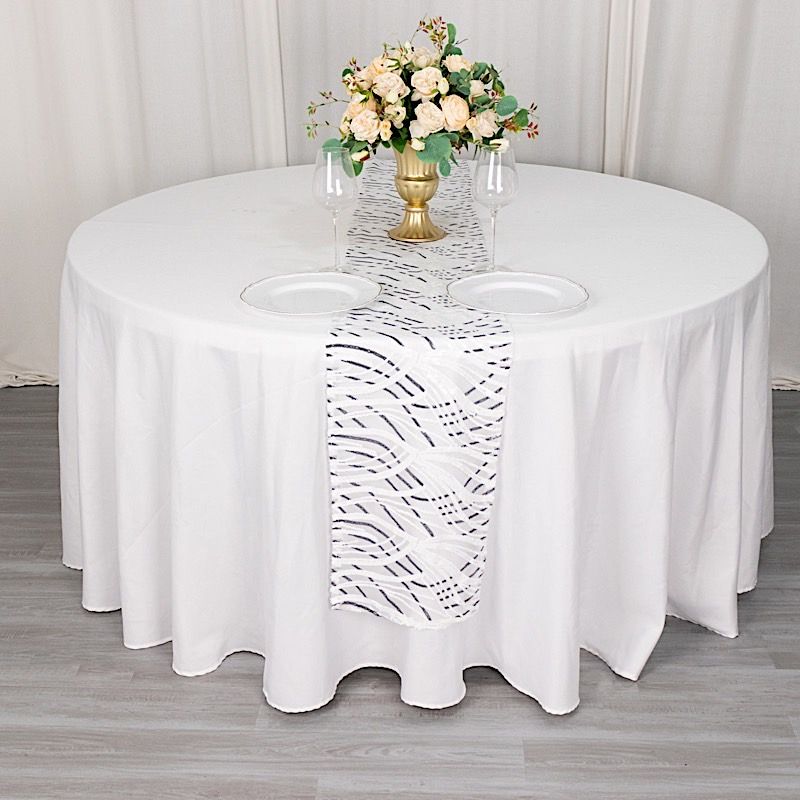 12x108 in Mesh Wavy Embroidered Sequins TABLE RUNNER Party Events Decorations - Picture 63 of 70