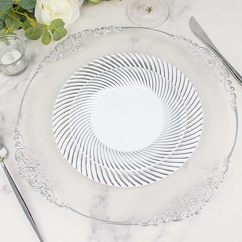 10 Round 7 in Disposable Salad Plastic PLATES Swirl Design Trim Party Events - Picture 25 of 26