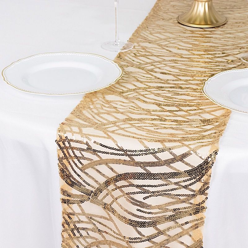 12x108 in Mesh Wavy Embroidered Sequins TABLE RUNNER Party Events Decorations - Picture 32 of 70