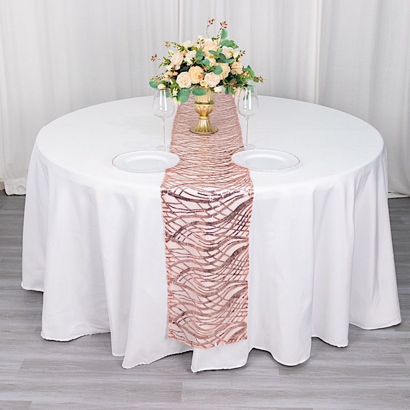 12x108 in Mesh Wavy Embroidered Sequins TABLE RUNNER Party Events Decorations - Picture 18 of 70