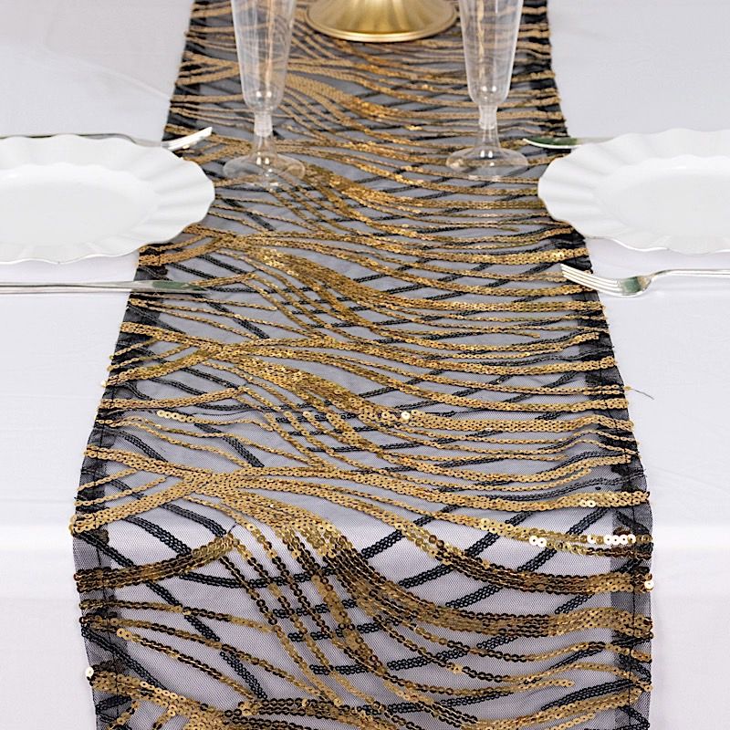 12x108 in Mesh Wavy Embroidered Sequins TABLE RUNNER Party Events Decorations - Picture 14 of 70