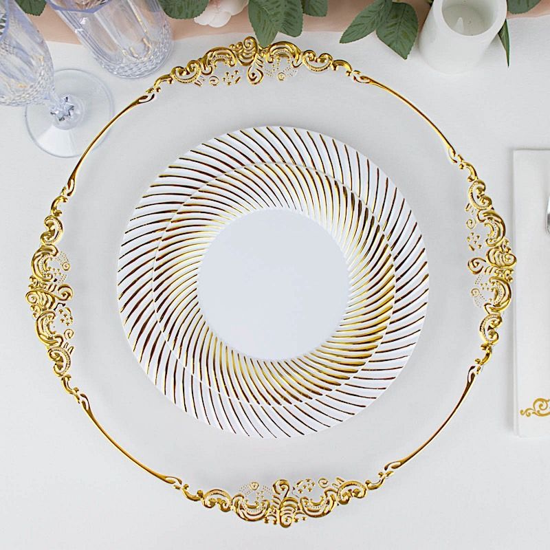 10 Round 7 in Disposable Salad Plastic PLATES Swirl Design Trim Party Events - Picture 15 of 26