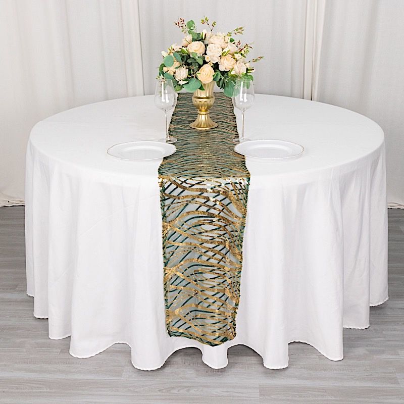 12x108 in Mesh Wavy Embroidered Sequins TABLE RUNNER Party Events Decorations - Picture 45 of 70