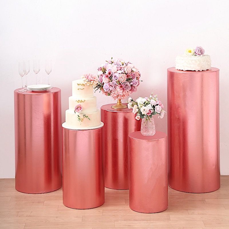 5 Cylinder Pedestal Metallic Fitted Spandex Display STAND COVERS Set Party Event - Picture 15 of 25