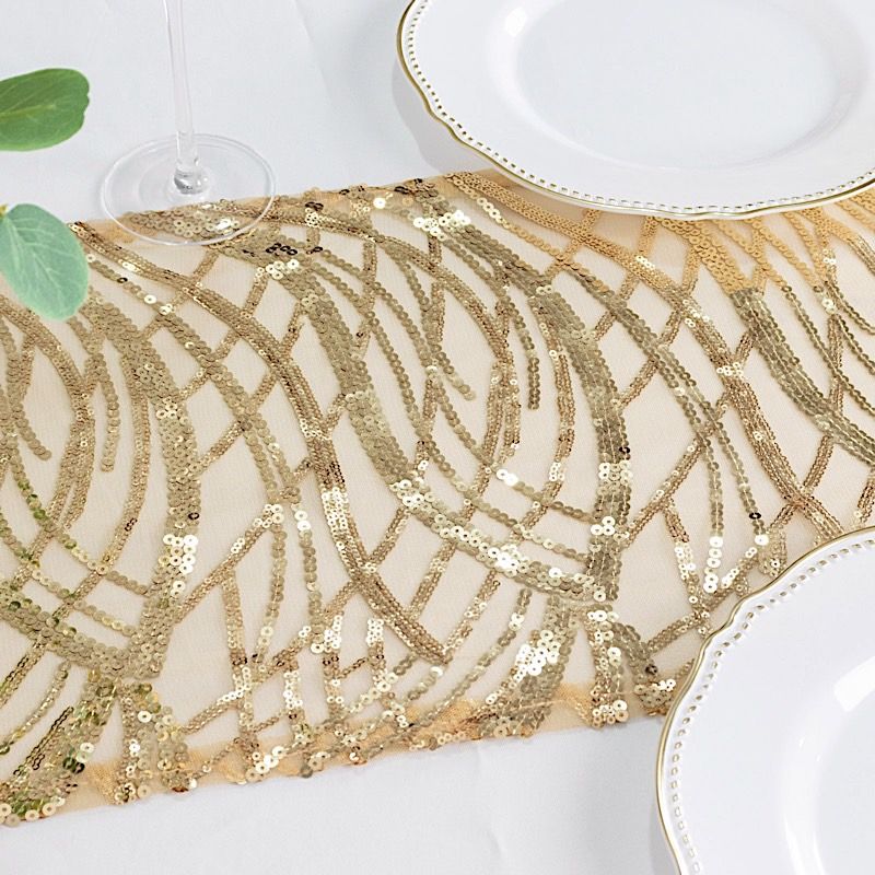 12x108 in Mesh Wavy Embroidered Sequins TABLE RUNNER Party Events Decorations - Picture 30 of 70