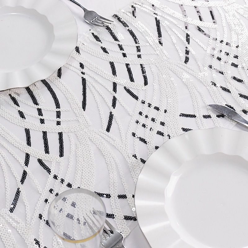 12x108 in Mesh Wavy Embroidered Sequins TABLE RUNNER Party Events Decorations - Picture 66 of 70