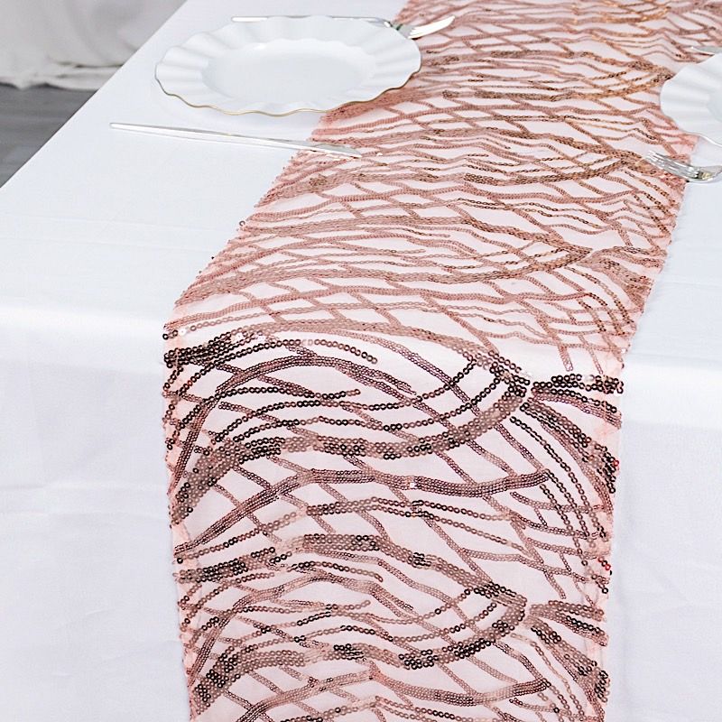 12x108 in Mesh Wavy Embroidered Sequins TABLE RUNNER Party Events Decorations - Picture 20 of 70