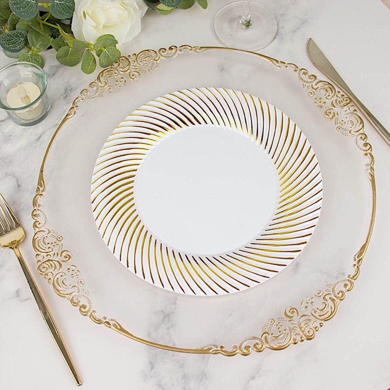 10 Round 9 in Disposable Dinner Plastic PLATES Swirl Design Trim Party Events - Picture 14 of 25
