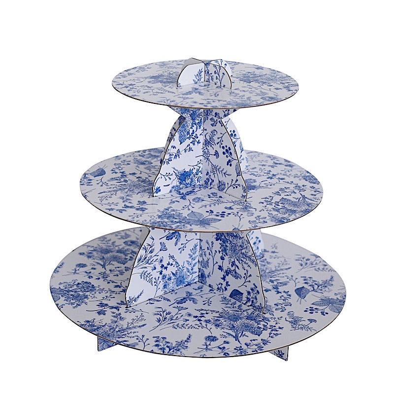 11-Inch tall 3 Tier Floral Print Cardboard Cupcake Stand Set Wedding Decorations - Picture 10 of 17