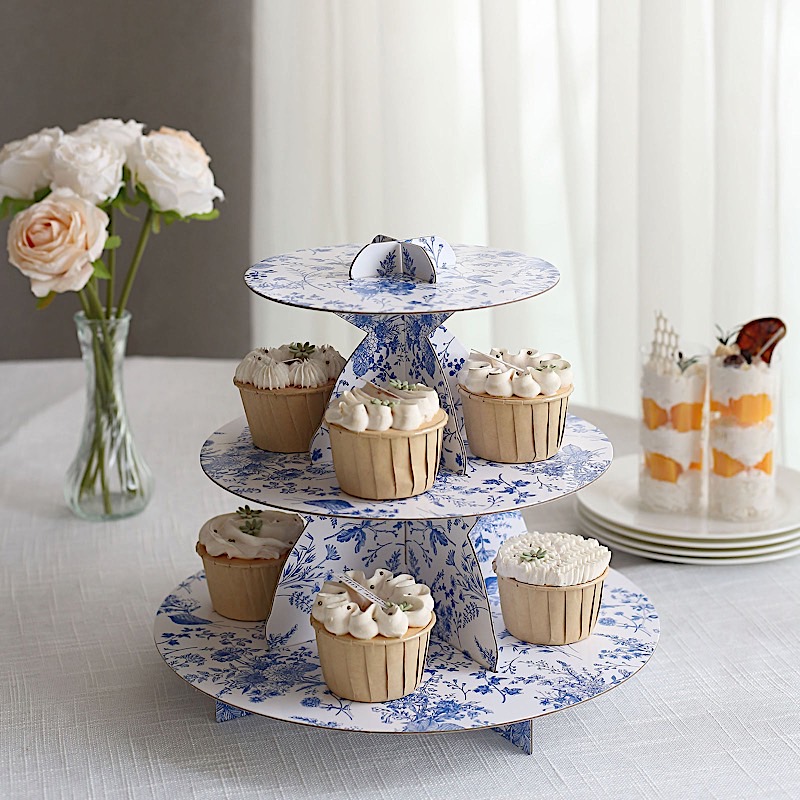 11-Inch tall 3 Tier Floral Print Cardboard Cupcake Stand Set Wedding Decorations - Picture 11 of 17