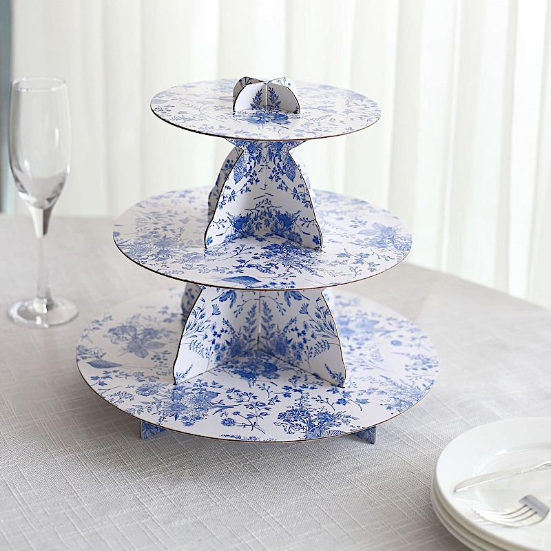 11-Inch tall 3 Tier Floral Print Cardboard Cupcake Stand Set Wedding Decorations - Picture 12 of 17