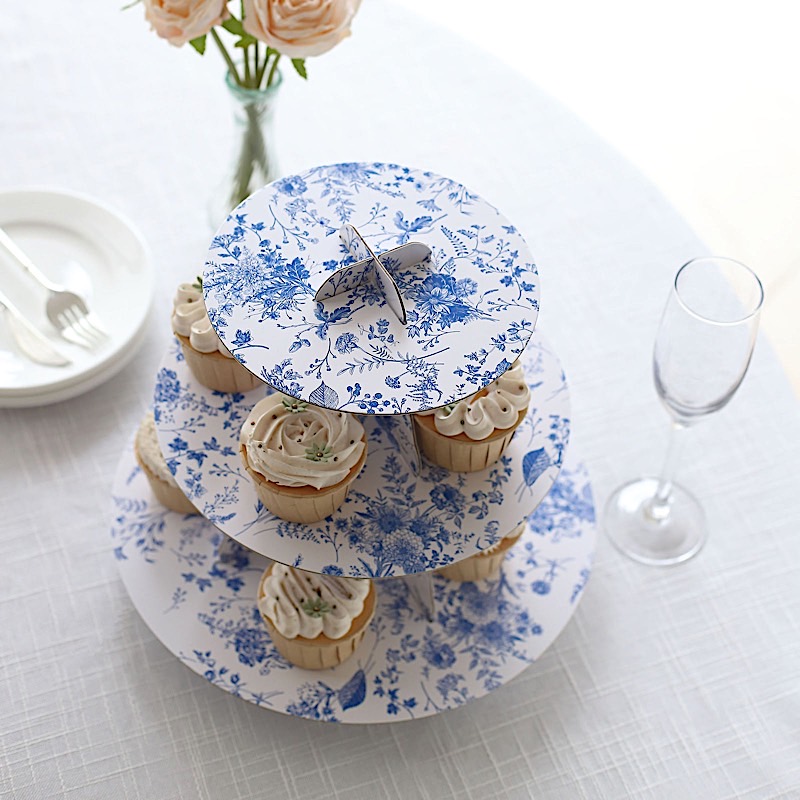 11-Inch tall 3 Tier Floral Print Cardboard Cupcake Stand Set Wedding Decorations - Picture 13 of 17