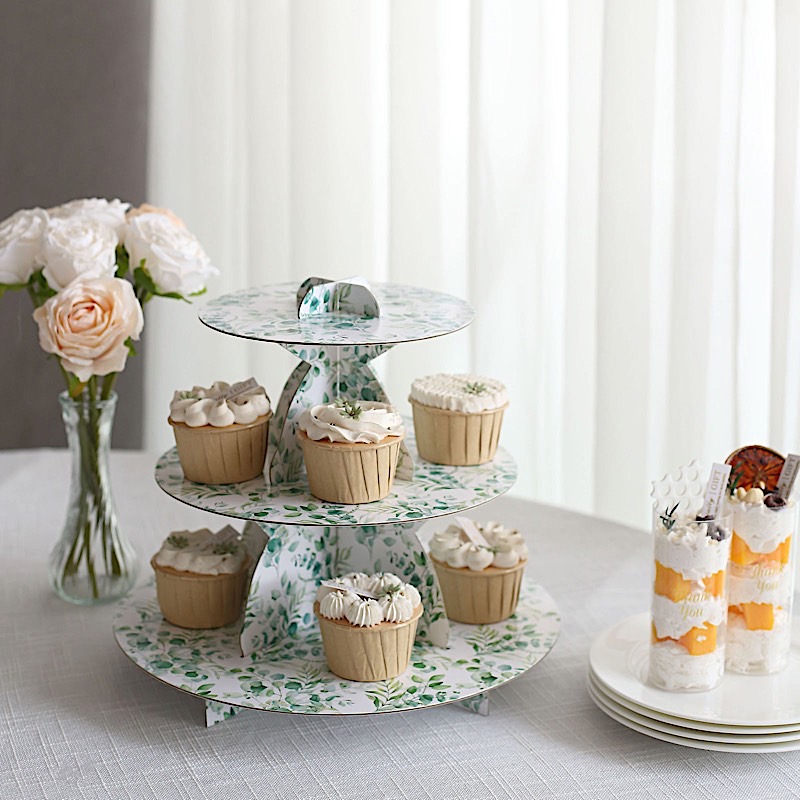 11-Inch tall 3 Tier Floral Print Cardboard Cupcake Stand Set Wedding Decorations - Picture 17 of 17