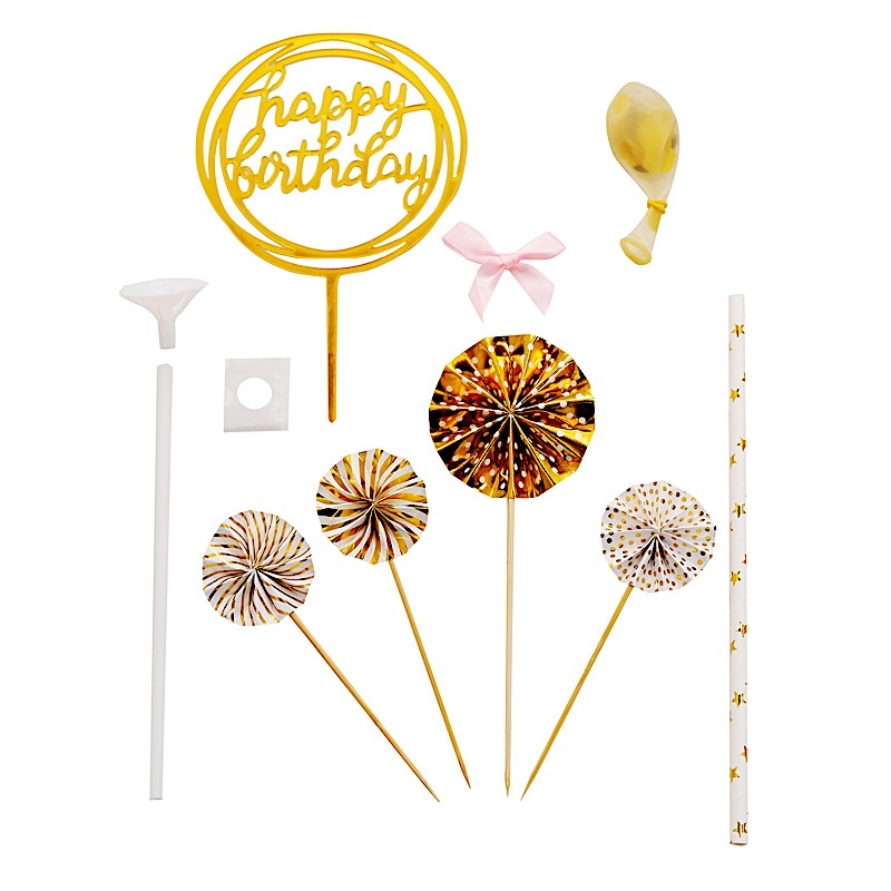 Juego de TOPPER DE PASTEL de feliz cumpleaños ventiladores de papel confeti suministros de decoración de globo - Imagen 15 de 53