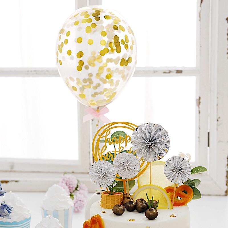 Juego de TOPPER DE PASTEL de feliz cumpleaños ventiladores de papel confeti suministros de decoración de globo - Imagen 52 de 53