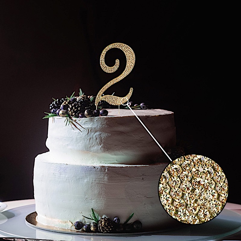 4.5" tall Gold Crystal Rhinestone Cake Topper Wedding Birthday Party Decorations - Picture 14 of 145