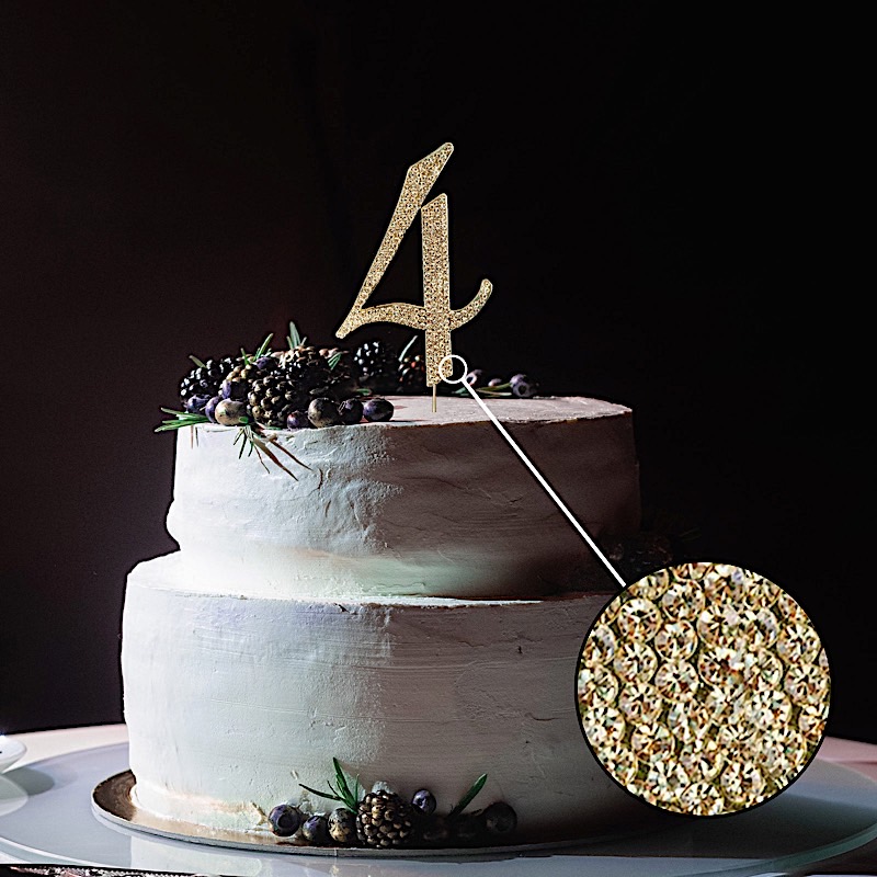 4.5" tall Gold Crystal Rhinestone Cake Topper Wedding Birthday Party Decorations - Picture 24 of 145