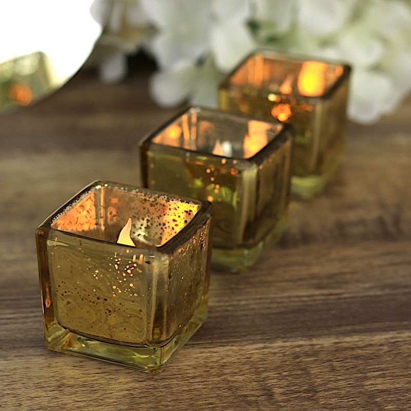 12 Square 2" Speckled Mercury Glass Votive CANDLE HOLDERS Party Home Decorations - Picture 5 of 18