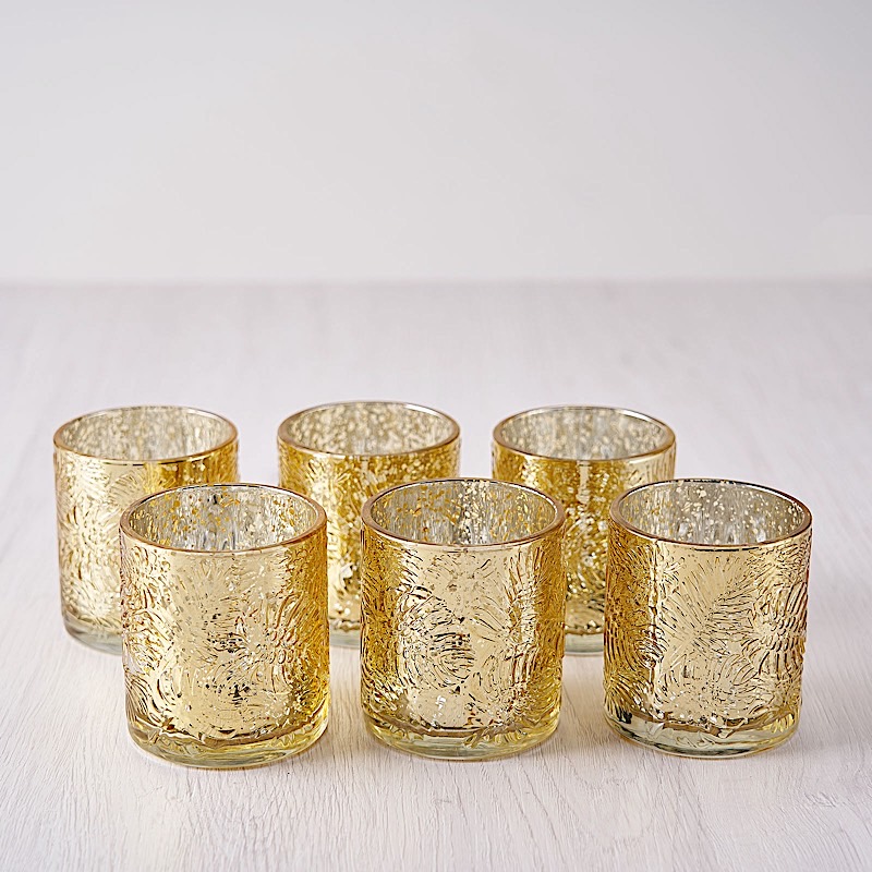 6 pcs 3" Metallic Leaves Design Mercury Glass Votive Candle Holders Wedding
