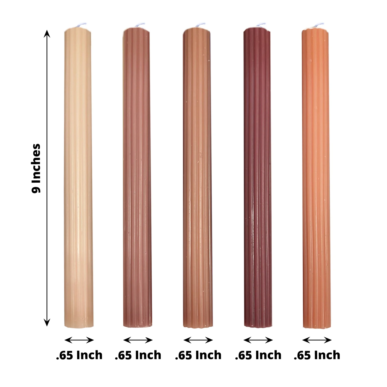 5 Unscented 9 in Premium Wax Taper CANDLES Ribbed Design Party Events Supplies - Picture 30 of 73