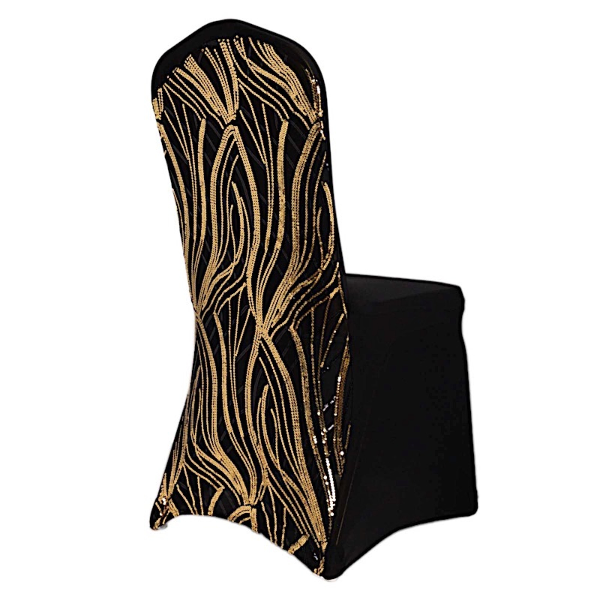 Wavy Embroidered Sequin Spandex Banquet Chair Cover Party Events Decorations
