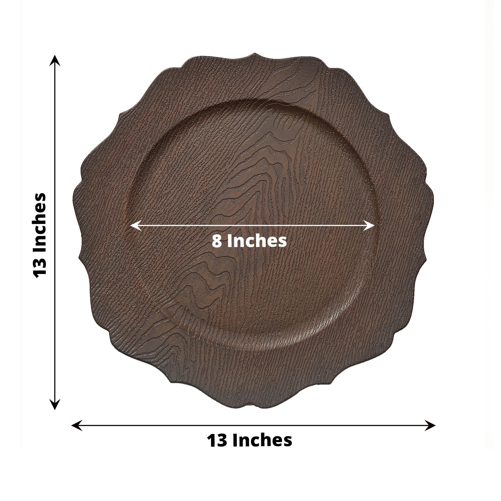6 Round 13" Rustic Wooden Acrylic Charger Plates Scallop Rim Design Party Events - Picture 4 of 26