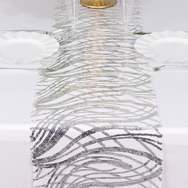 12x108 in Mesh Wavy Embroidered Sequins TABLE RUNNER Party Events Decorations - Picture 58 of 70