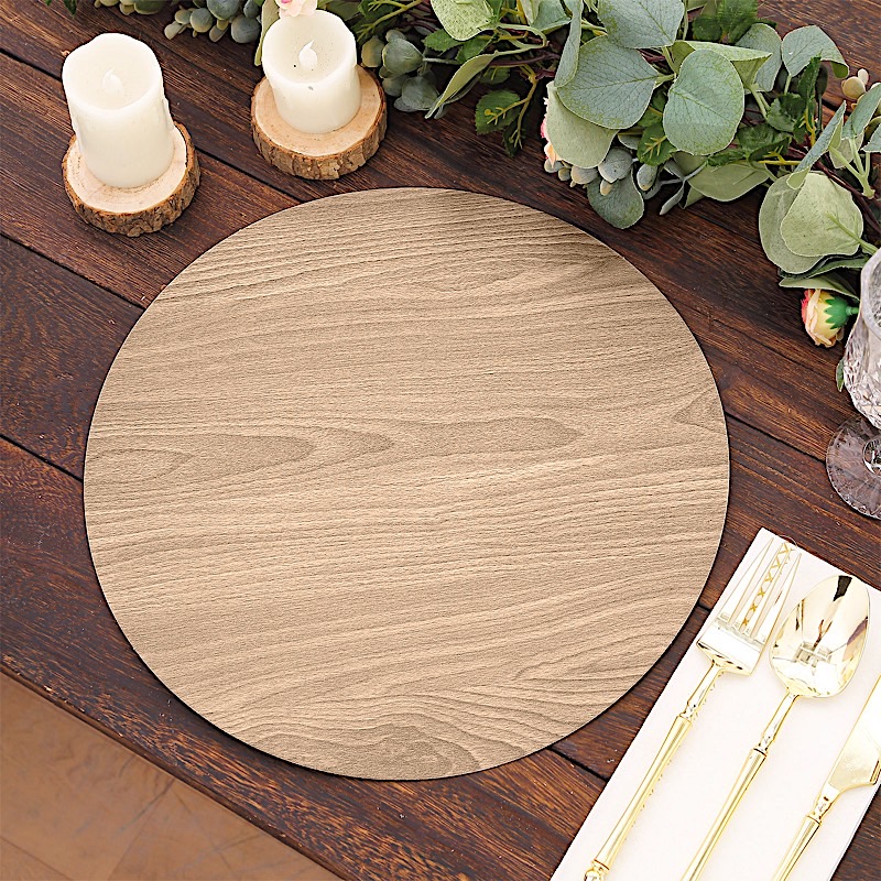 6 Rustic 13" Wooden Round Disposable Paper Placemats Party Events Decorations - Picture 11 of 17