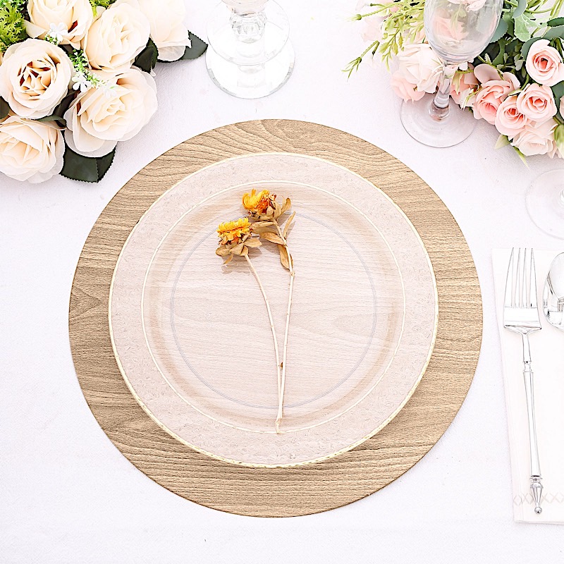 6 Rustic 13" Wooden Round Disposable Paper Placemats Party Events Decorations - Picture 16 of 17