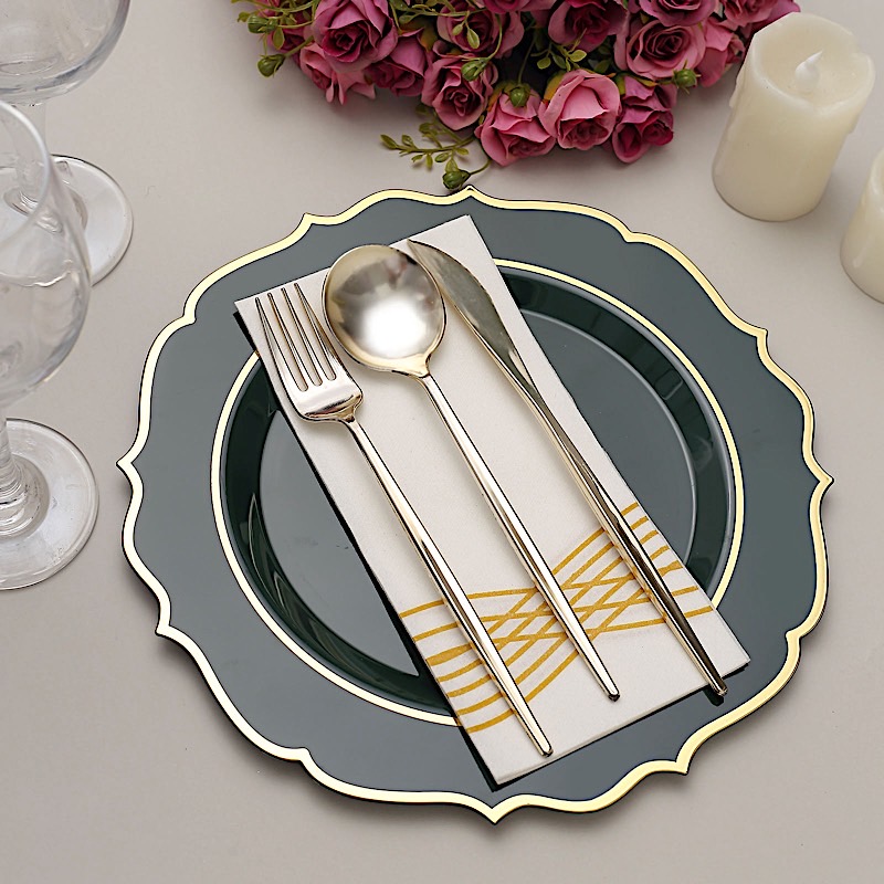 Disposable Plastic Plates Scalloped Rim Wedding Party Event Tableware Home - Picture 58 of 108
