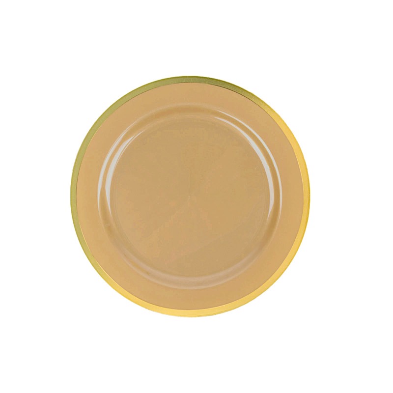 10 Round 7" Plastic Dinner Plates Gold Rim Party Events Wedding Tableware
