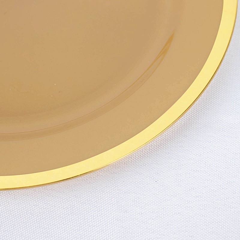 10 Round 7" Plastic Dinner Plates Gold Rim Party Events Wedding Tableware