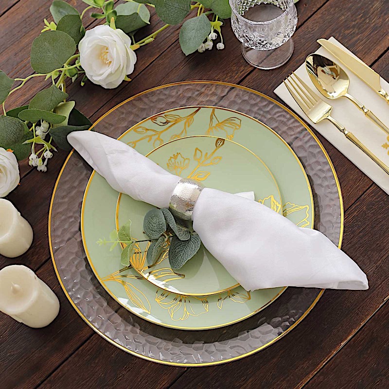 20 Platos Redondos de Ensalada de Plástico VERDE SALVIA Oro Diseño Floral Fiesta - Imagen 8 de 8