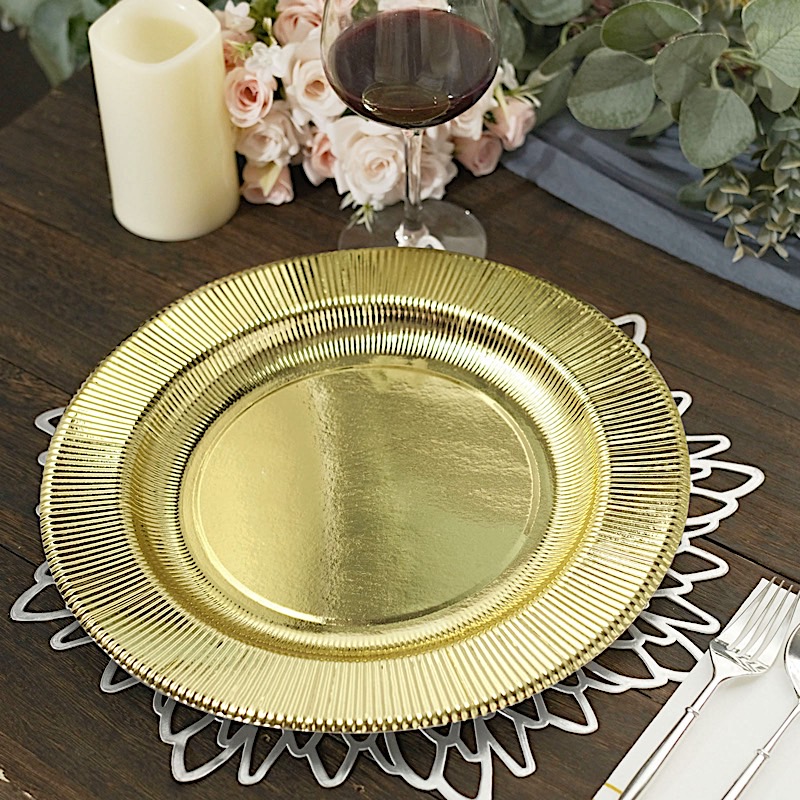 25 Round 10 in Metallic Disposable Dinner Salad PAPER PLATES Textured Trim Event