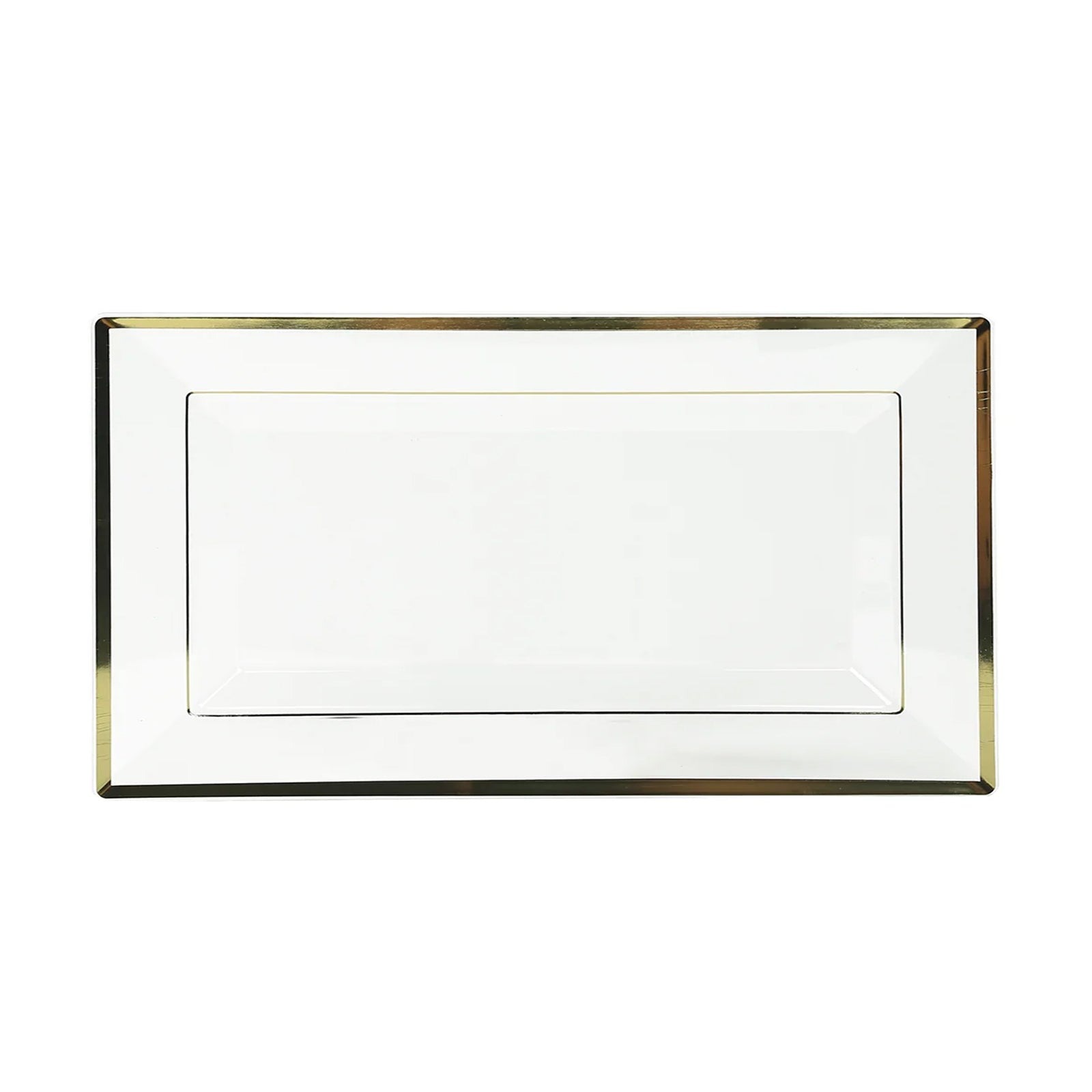 10 klare rechteckige Kunststoff Serviertabletts mit Goldrand Party Deko - Bild 1 von 9