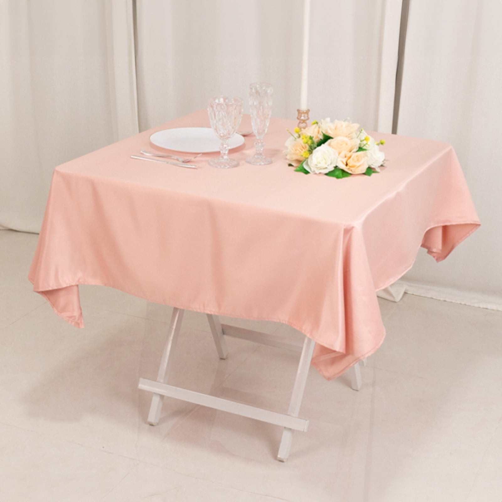 54"x54" Square Lamour Satin Tablecloths for a Wedding Party Decorations Supplies - Picture 45 of 135